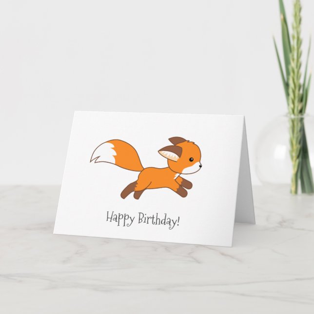 Cute Running Fox Birthday Card (Front)