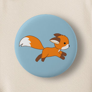 Cute Running Fox on Blue 2 Inch Round Button
