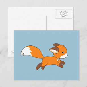Cute Running Fox on Blue Postcard