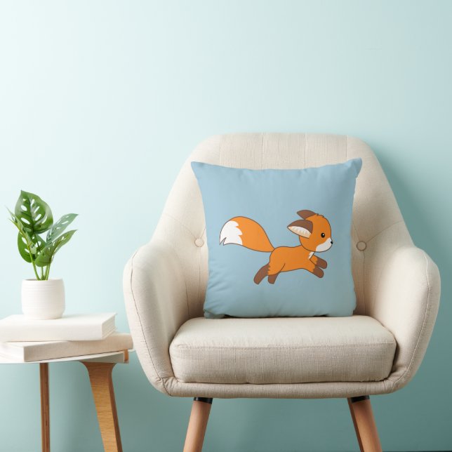 Cute Running Fox on Blue Throw Pillow (Chair)