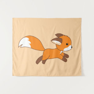 Cute Running Fox on Cream Tapestry
