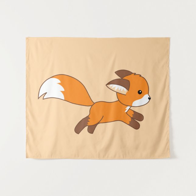 Cute Running Fox on Cream Tapestry (Front (Horizontal))