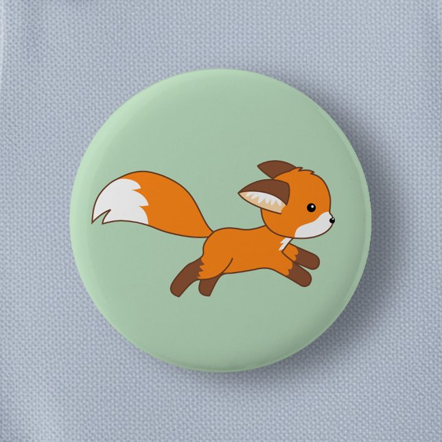 Cute Running Fox on Green 2 Inch Round Button (Creator Uploaded)