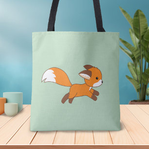 Cute Running Fox on Green Tote Bag