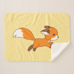 Cute Running Fox on Yellow Sherpa Blanket