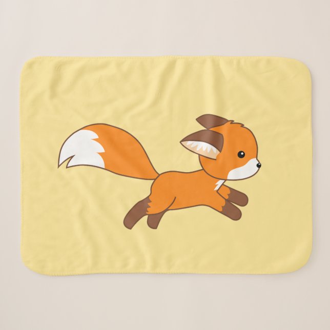 Cute Running Fox on Yellow Sherpa Blanket (Front (Horizontal))