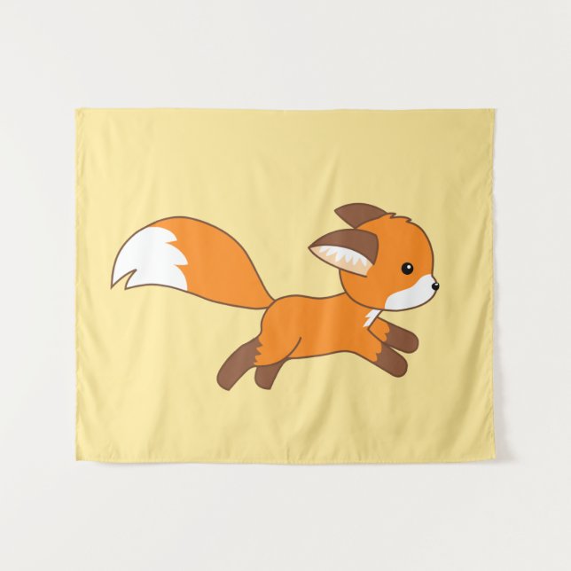 Cute Running Fox on Yellow Tapestry (Front (Horizontal))