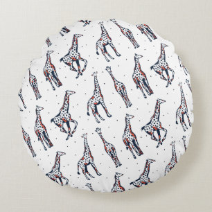 Cute Running Giraffe Safari Pattern Round Pillow