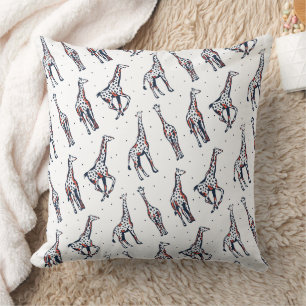 Cute Running Giraffe Safari Pattern Throw Pillow