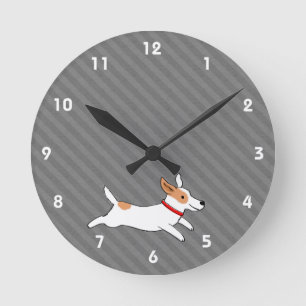 Cute Running Jack Russell Terrier Cartoon Dog Round Clock