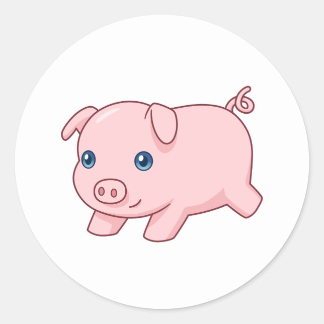 Cute Running Piglet Pig Classic Round Sticker (Front)