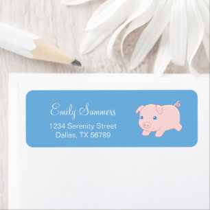 Cute Running Piglet Pig on Blue