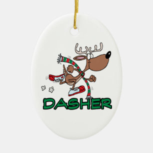 cute running reindeer DASHER cartoon Ceramic Ornament