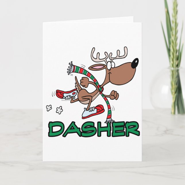 cute running reindeer DASHER cartoon Holiday Card (Front)
