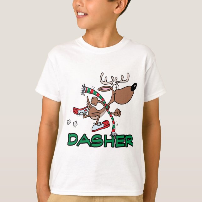 cute running reindeer DASHER cartoon T-Shirt (Front)