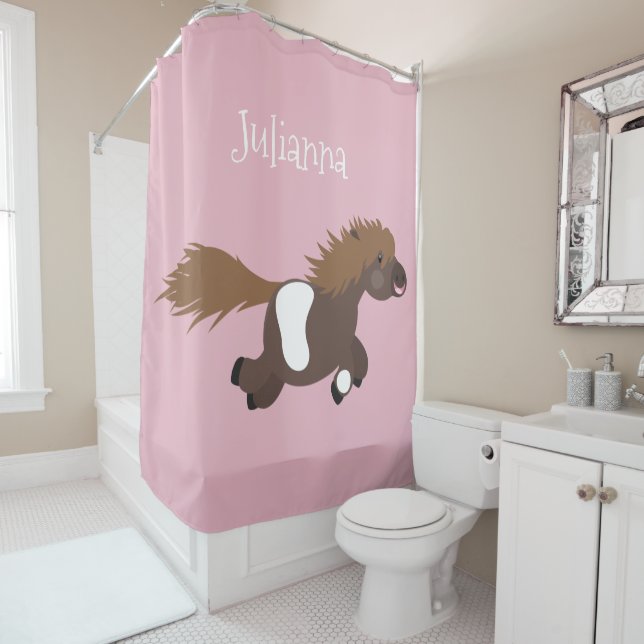 Cute running Shetland pony cartoon illustration (In Situ)