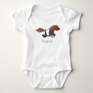 Cute running Shetland pony cartoon illustration Baby Bodysuit