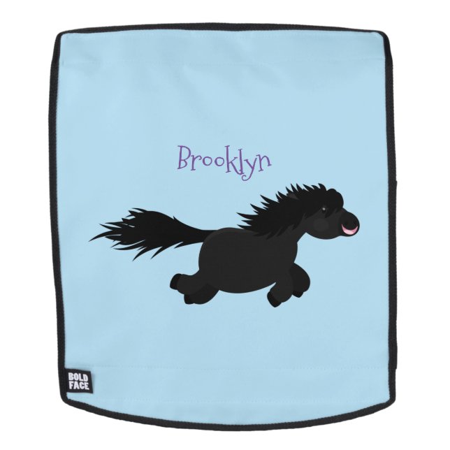 Cute running Shetland pony cartoon illustration Backpack (Removable Face)
