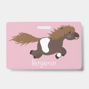 Cute running Shetland pony cartoon illustration Badge