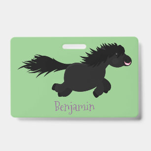 Cute running Shetland pony cartoon illustration Badge