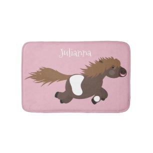 Cute running Shetland pony cartoon illustration Bath Mat