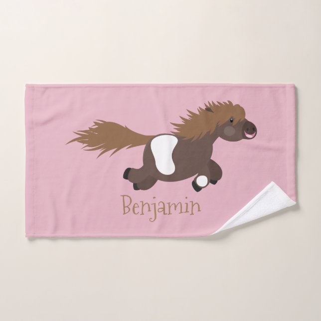 Cute running Shetland pony cartoon illustration Bath Towel Set (Hand Towel)