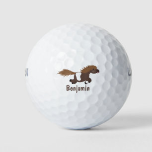 Cute running Shetland pony cartoon illustration Golf Balls