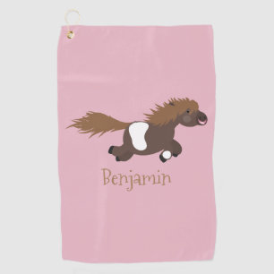 Cute running Shetland pony cartoon illustration Golf Towel