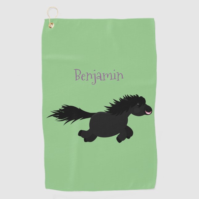 Cute running Shetland pony cartoon illustration Golf Towel (Front)
