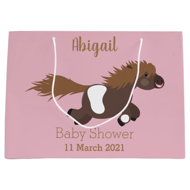 Cute running Shetland pony cartoon illustration Large Gift Bag (Front)