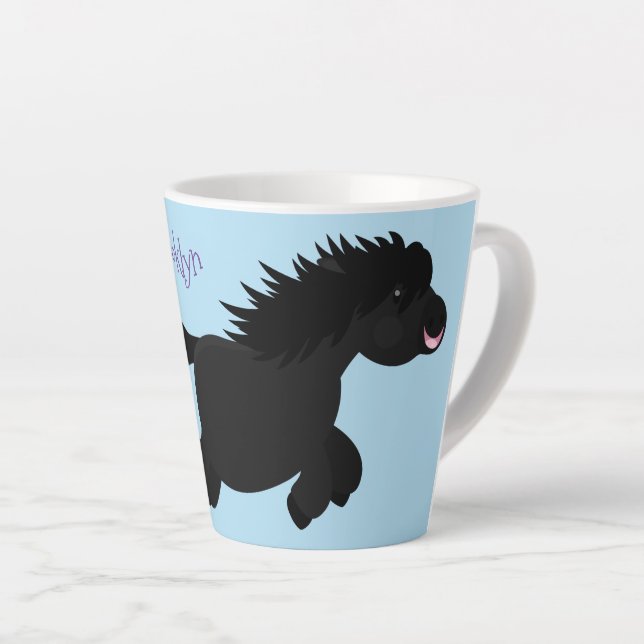 Cute running Shetland pony cartoon illustration  Latte Mug (Right Angle)