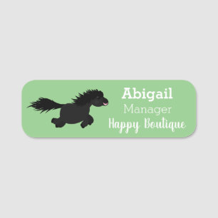 Cute running Shetland pony cartoon illustration  Name Tag