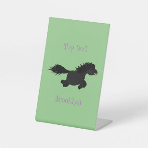 Cute running Shetland pony cartoon illustration Pedestal Sign