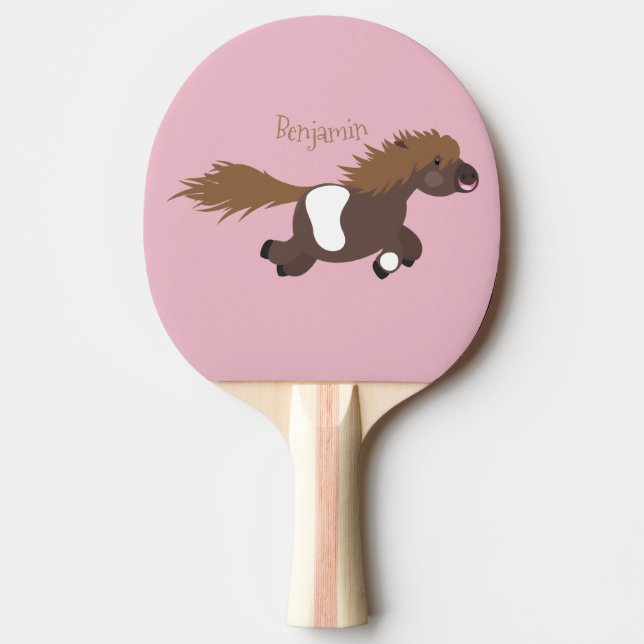 Cute running Shetland pony cartoon illustration Ping Pong Paddle (Front)