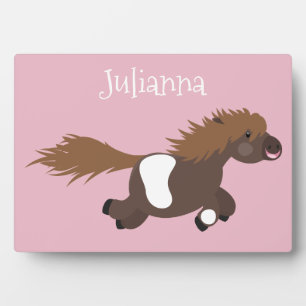 Cute running Shetland pony cartoon illustration Plaque