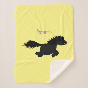 Cute running Shetland pony cartoon illustration Sherpa Blanket