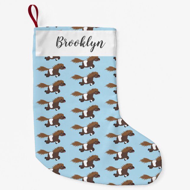 Cute running Shetland pony cartoon illustration Small Christmas Stocking (Front)