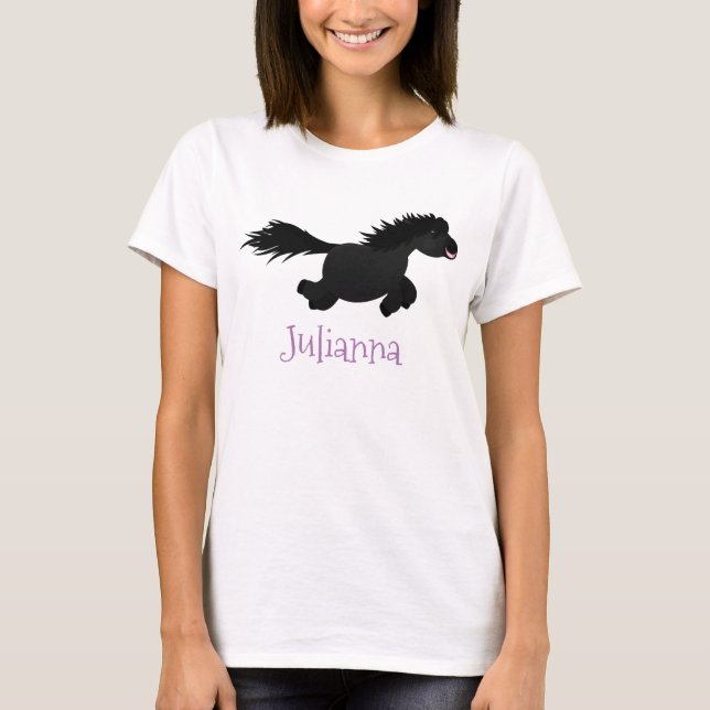 Cute running Shetland pony cartoon illustration T-Shirt (Front)