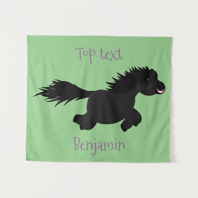 Cute running Shetland pony cartoon illustration Tapestry (Front (Horizontal))