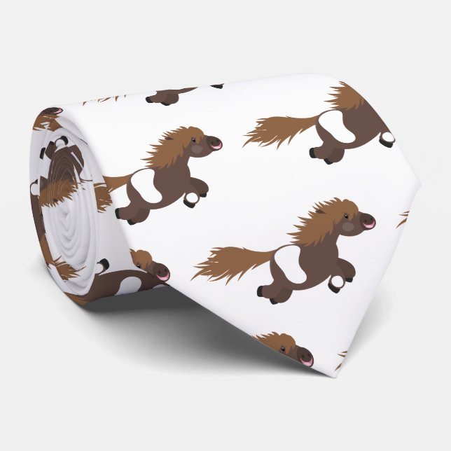 Cute running Shetland pony cartoon illustration Tie (Rolled)