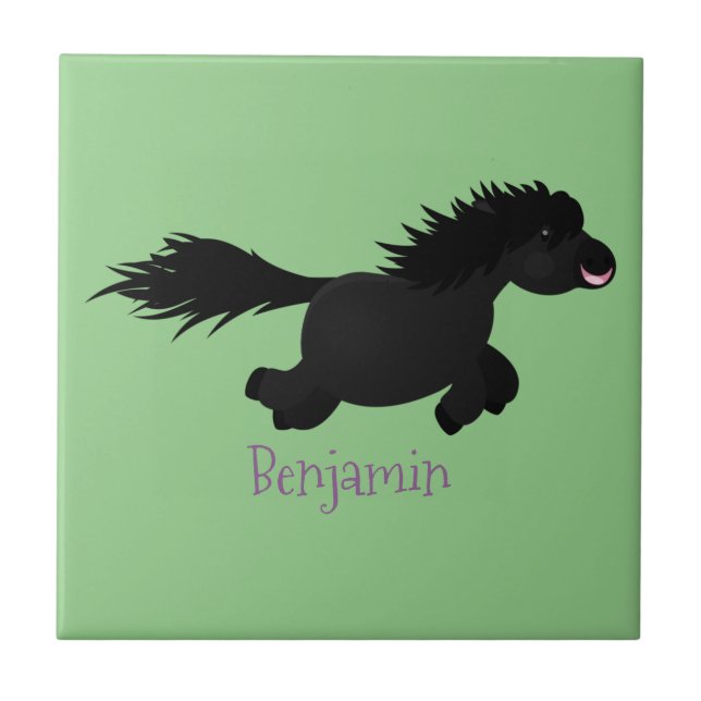 Cute running Shetland pony cartoon illustration Tile (Front)