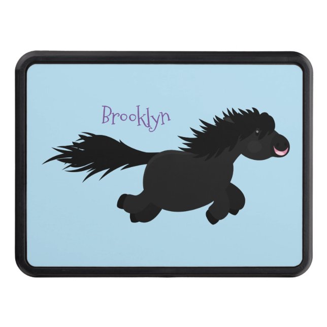 Cute running Shetland pony cartoon illustration Trailer Hitch Cover (Front)