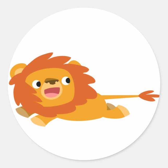 Cute Rushing Cartoon Lion Sticker (Front)