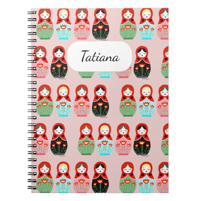 Cute Russian Dolls Matryoshka Doll Custom Name Notebook (Front)