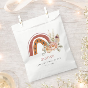 Cute Rust Boho Floral Rainbow Any Age Birthday Favour Bag