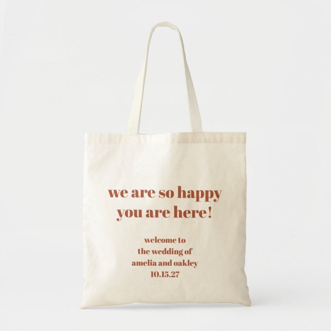 Cute Rust Fall Retro Custom Wedding Welcome Guest Tote Bag (Front)