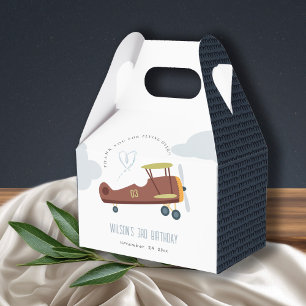 Cute Rust Green Blue Biplane Cloud Heart Birthday Favor Box