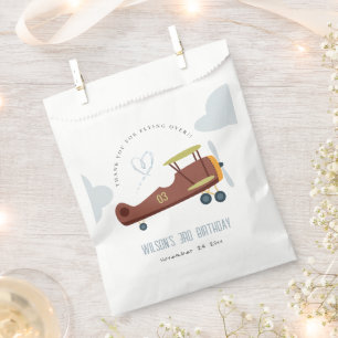Cute Rust Green Blue Biplane Cloud Heart Birthday Favour Bag