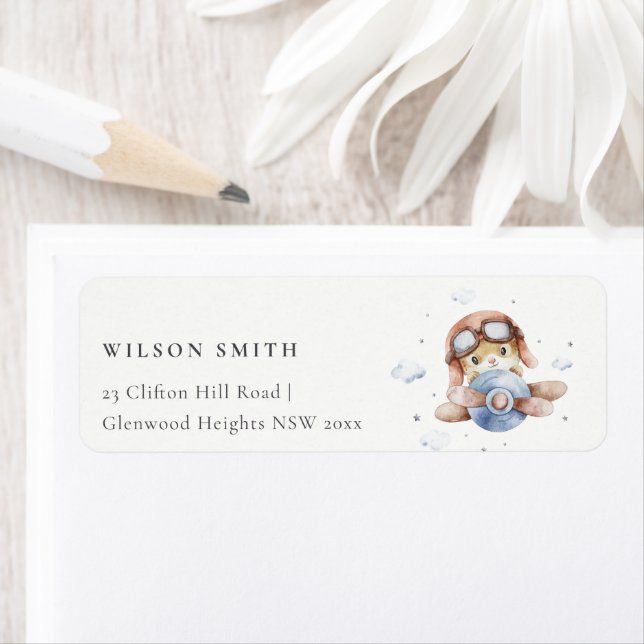 Cute Rust Navy Kid Plane Teddy Cloud Stars Adresse (En situation)