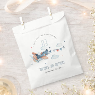 Cute Rust Navy Plane Cloud Stars Sky Birthday Favour Bag
